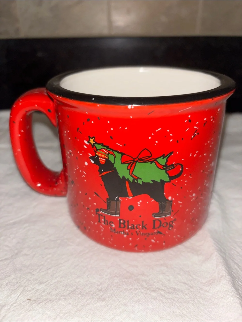 The Black Dog Red Holiday Campfire-Style Mug with Black Trim